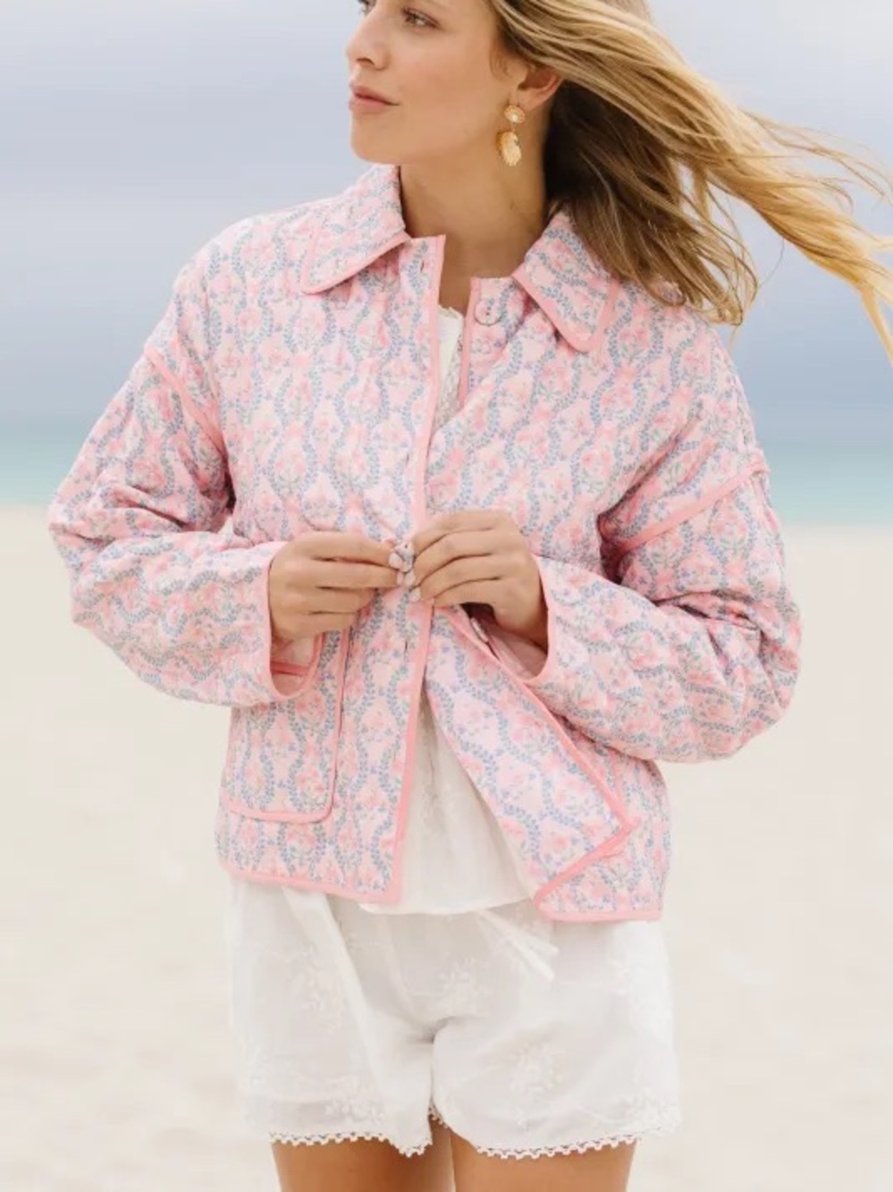 Ivy City Co Quilt Jacket in Pink Floral